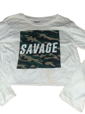 Freeze Size M White Long-Sleeve 'Savage' Camo Graphic Tee